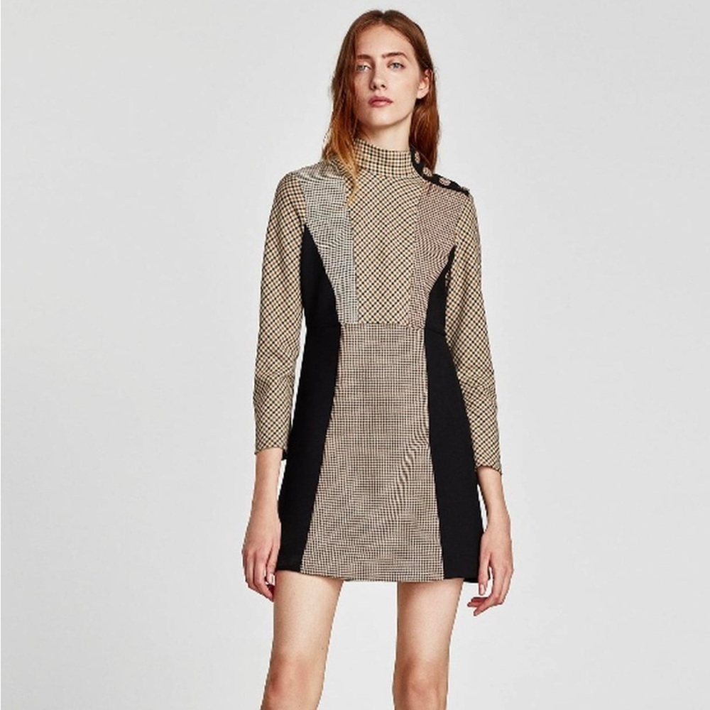 Zara Elegant Retro Inspired Mod Black and Tan Women's  Tweed Dress Size XS